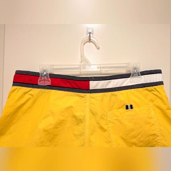 EUC 90s Tommy Hilfiger L Yellow Swim Trunks with Iconic Red and White Waistband - Picture 4 of 7